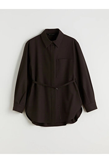 LC Waikiki LCW Modest Kahverengi Oversize Kadın Gömlek Tunik