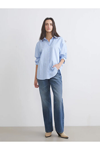 LC Waikiki Lcw Vision Blue Striped Oversize Women's Shirt