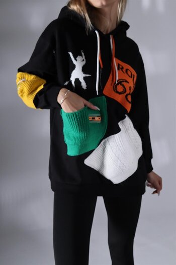 shE tekstil Knitwear Appliqued 3 Thread Sweat Black