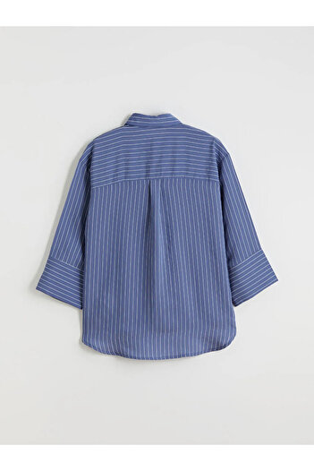 LC Waikiki LCWAIKIKI Classic Indigo Çizgili Oversize Kadın Gömlek