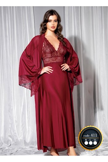 SATTENS 2-Piece Satin Nightgown Robe Set- Sweet Night Luxury Satin Women's Long Length Nightgown Robe Set