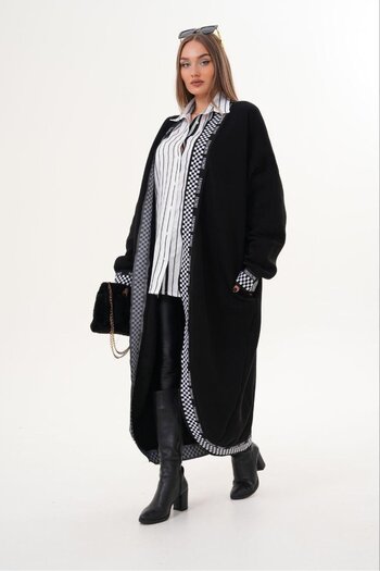 shE tekstil Wide Fit Hooded Cardigan with Embroidered Detail Inside