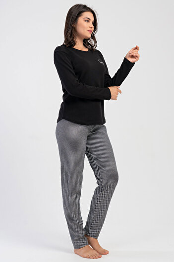 VİENETTA Cotton Women's Interlock Long Sleeve Pajama Set, 503363