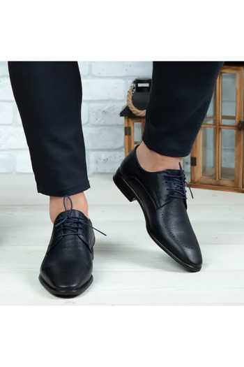 Piello Elegant shoes made of genuine leather with a pressed finish, Navy blue