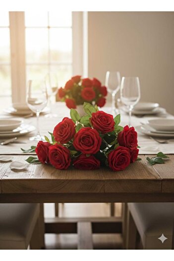 YASİMA 12 Heads Red Multi-Layer Rose Bunch Home Vase Special Day Flower