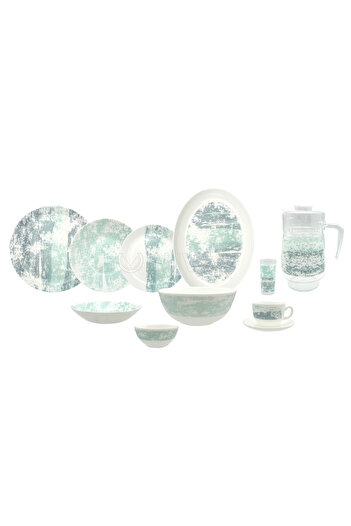 Luminarc Diwali Acctit Turquoise Opal Glass Dinner Set, 46 pcs