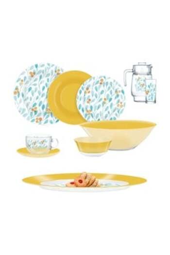 Luminarc Sodo Glass Temp Ambi Fujoyna 46 pc Dinner Set, White & Turquoise