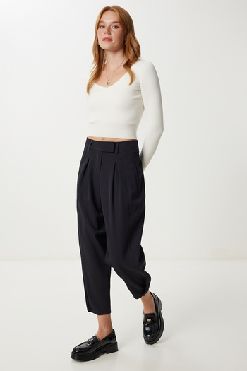 Lovelyİstanbul Beli Velcro Fastening Woven Baggy Trousers Lkt0017 Black