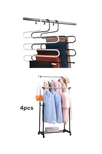 Generic Black/Silver Stainless Steel Clothes Organizer with 5-Tier Pant and Shemagh Hanger