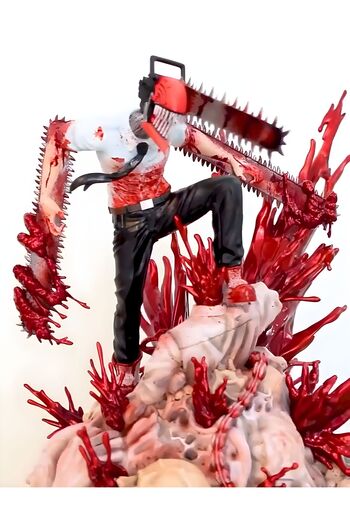 No branded Premium Figurine, Chainsaw Man, Character Denji, Bloody Effects and Realistic Design, 30 cm