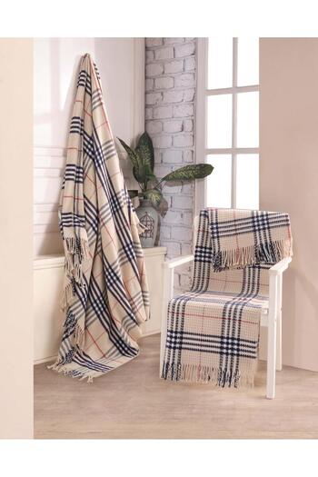 Bayev Cream Black Scottish Double Cotton Blanket 200 X 220