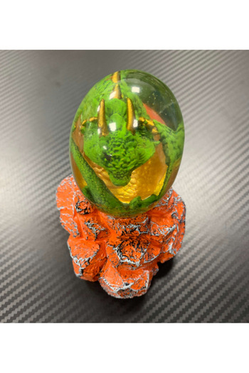 No branded Dragon Lava Egg Figurine with Stand, Transparent, Room Decoration Ornament, 9x6x6 cm, Green