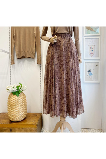 Faya Boutique Shawl Patterned Bitter Brown Chiffon Skirt