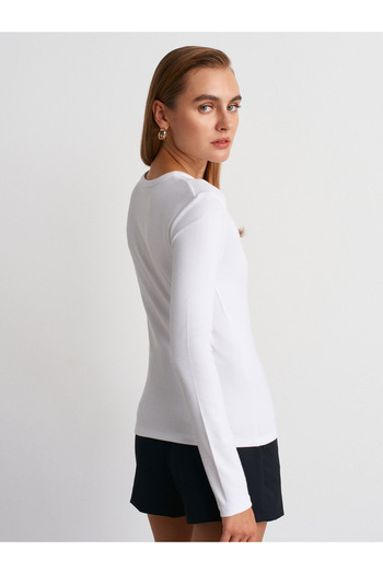 Dilvin 32024 Snap Fastener Long Sleeve Top-White