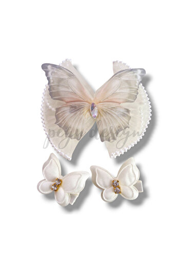 pegu baby collection Gray Stone Set of 3 Butterfly Hair Clips, School Nursery Youth, Children's Clip 01