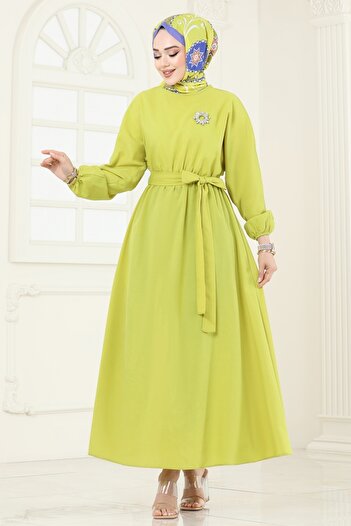 ModaMerve Elastic Waist Terikoton Dress 012Mr1078-Ms Acid