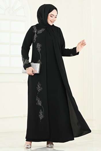 ModaMerve Taş Detay Abiye Elbise 2005OZT1013-MS Siyah