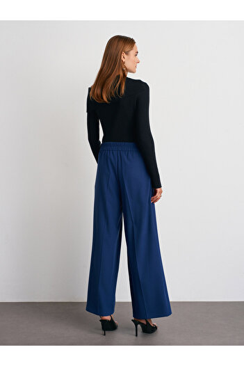 Dilvin 72192 Stitched Wide-Leg Trousers-Indigo