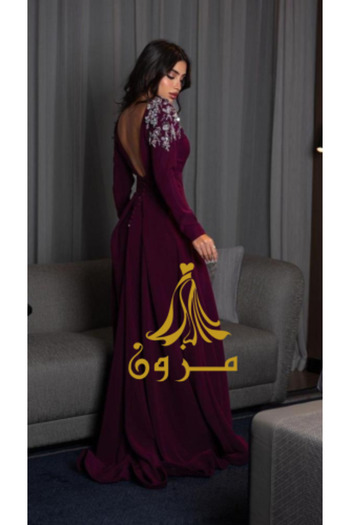 MEZON FASHION Hand-Embroidered Burgundy Evening Dress
