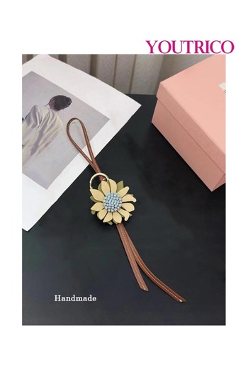 Youtrico Handmade Floral Leather Keychain for Women - Two-Tone Bag Charm