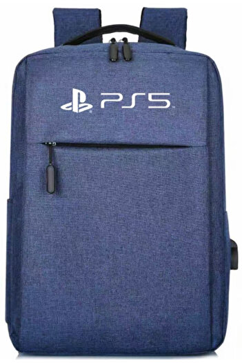 No branded Travel Backpack for PS5 Console, External USB Adapter, Textile Material, 41x28x12 cm, Blue