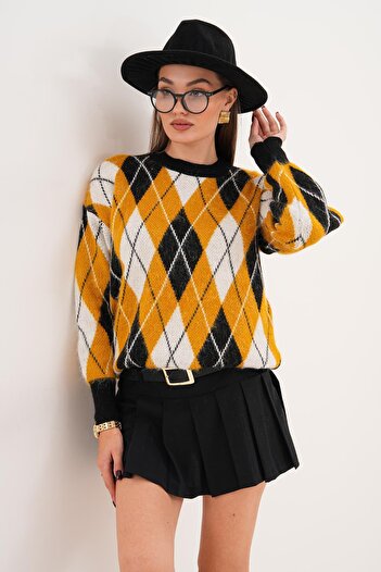 ŞİMAL Women's Diamond Pattern Knitwear Knitted Sweater 255141 -