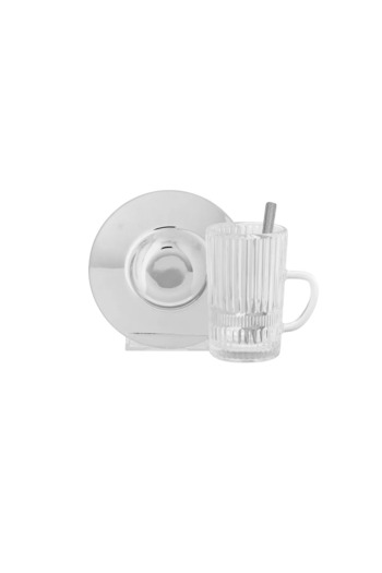 casa rosa 18 piece glass tea set with stainless steel saucer