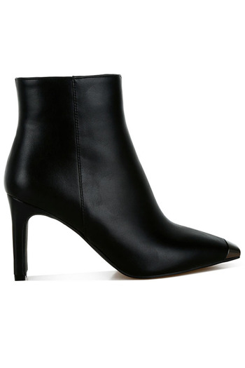london Rag Women Metallic Cap Toe Faux Leather Boots in Black