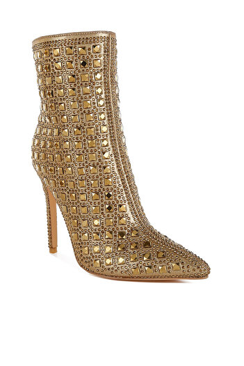 london Rag Women Pointed Toe Rhinestones Stiletto Boots in Gold