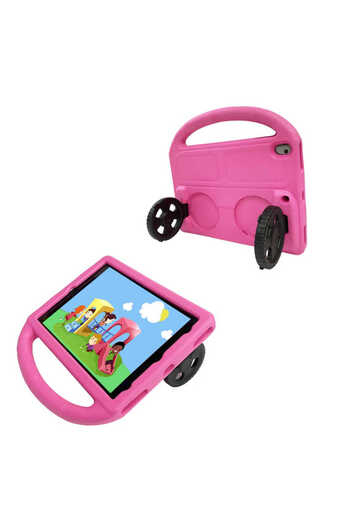 lucek cases iPad 10.2 (8Th Generation) Compatible Lckc Wheel Car Tablet Eva Silicone Case with Wheel Stand - Red