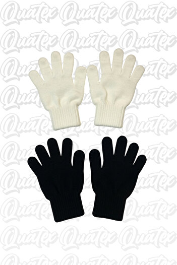 QUATEX White and Black Children's 2-Piece Knitwear Gloves