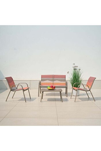 Danube Home Mabel 4-Seater Outdoor Sofa Set | Steel Frame Garden Furniture | Modern Patio Seating - Taupe/Pink