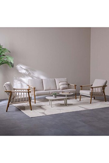 Danube Home Marva 5-Seater Outdoor Sofa Set | Aluminum Frame | Modern Patio Furniture | Beige/Teakwood