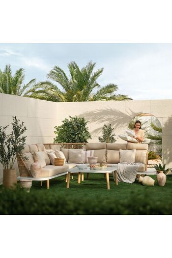 Danube Home Nuvana 7-Seater Outdoor Sofa Set | Steel & Aluminum Garden Furniture | Modern Patio Seating - Beige