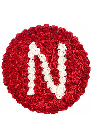 velve Personalized floral arrangement with letter, black round box with 135 soap roses, Letter N