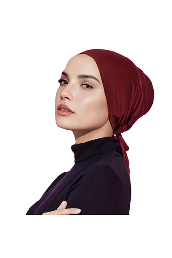 Perfectory Women's Turban Cap with Tie-Back Closure, Muslim Head Wrap Bonnet- Wine Red