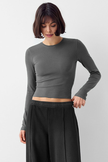VODENS Crew Neck Anthracite Basic Ultra Soft 100% Cotton Long Sleeve Bodysuit