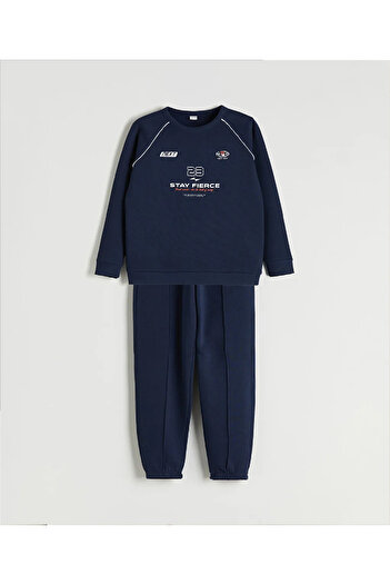 LC Waikiki Lcw Kids Navy Blue Crew Neck Boys Tracksuit Set