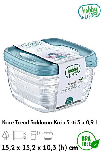 Plodna House Trend Square Storage Container Set 3 Pieces 0.9 L