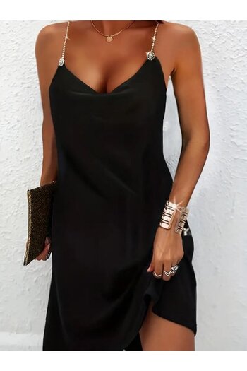 Wear Up Women's Strap Sandy Dress with Degaje Collar and Stone Accessories