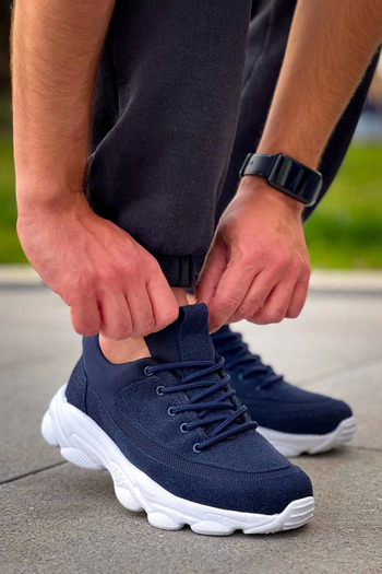 Zerenyus Zr-707 High Sole Lace-Up Casual Men's Sneaker Navy Suede