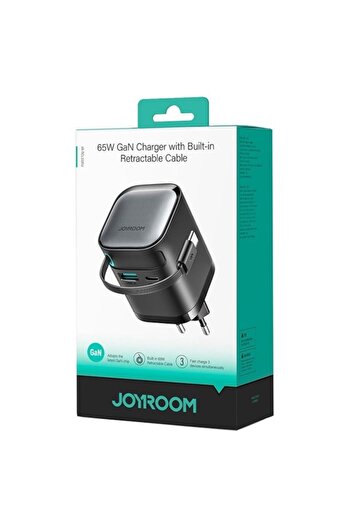 Joyroom JR-TCL02 GaN Network Charger, USB/USB-C, 65W, Integrated USB-C Cable, Black