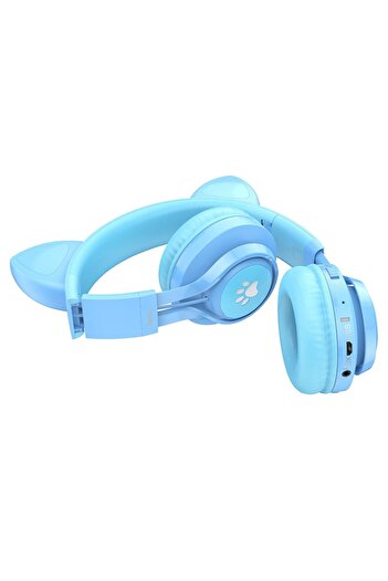 Hoco Casti Pisica cu Lumini RGB, W39, BlueTooth 5.3, Over Ear, 400mAh, Albastru
