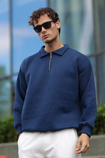 aziso Men's Polo Neck Soft Inside Half Zipper Loose Fit Sweatshirt