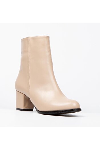 BERFONA Feli̇ Beige Leather 5 cm Heel Boots