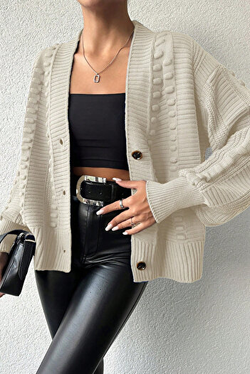 H&E LUXURY DESIGN Women's Soft Textured Embroidery Detailed Cardigan