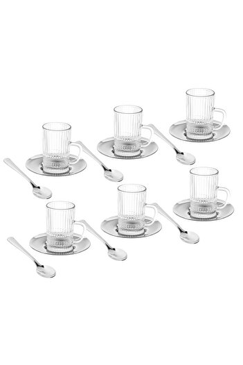 casa rosa 18 piece glass tea set with stainless steel saucer