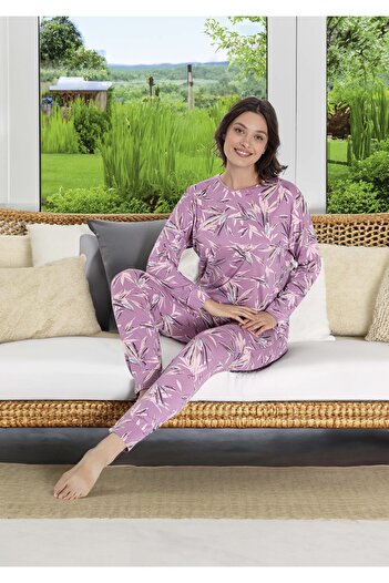 Aydoğan Pure Serisi Mor Desenli Napoli Pijama Takımı Uzun Kol