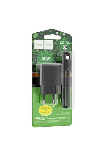 Hoco Încărcător de rețea + cablu Lightning, 20W, 1xUSB-C, PD, NEGRU