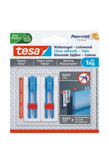 Tesa Adjustable Adhesive Hook for Wallpaper and Plaster, Tesa, 1 kg, Set of 2 Pieces
